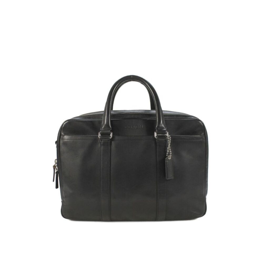 Coach Unisex Adults Leather Double Zip Laptop Briefcase Handbag Black